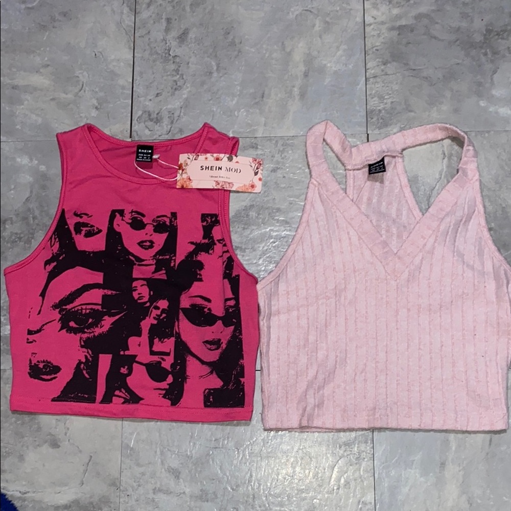 SHEIN Pink Graphic Ribbed Tank crop Top women Xs bundle